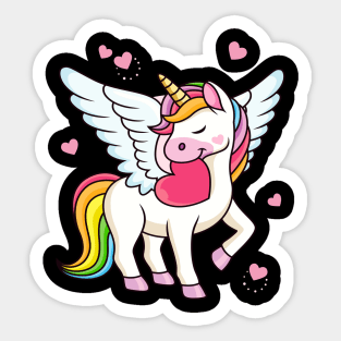 Cute Unicorn With Hearts And Wings for Girls Sticker